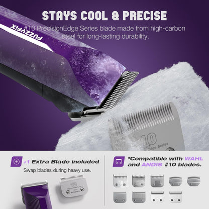 AmpFix Professional Dog/Pet Grooming Clippers - 2-Speed Heavy-Duty Motor, 2 Detachable Blade 8 Metal Combs, 10ft Cord, Runs Cool & Quiet, Anti-Slip Shatter-Proof Housing for All Animal Coats