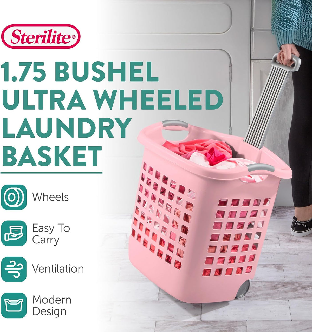 Ultra Wheeled Hamper, Laundry Basket w/Handles, 4-Pack