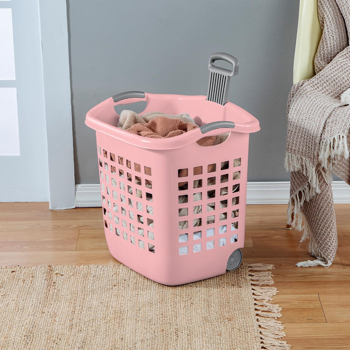 Ultra Wheeled Hamper, Laundry Basket w/Handles, 4-Pack