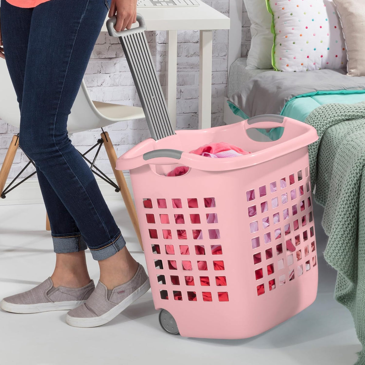 Ultra Wheeled Hamper, Laundry Basket w/Handles, 4-Pack
