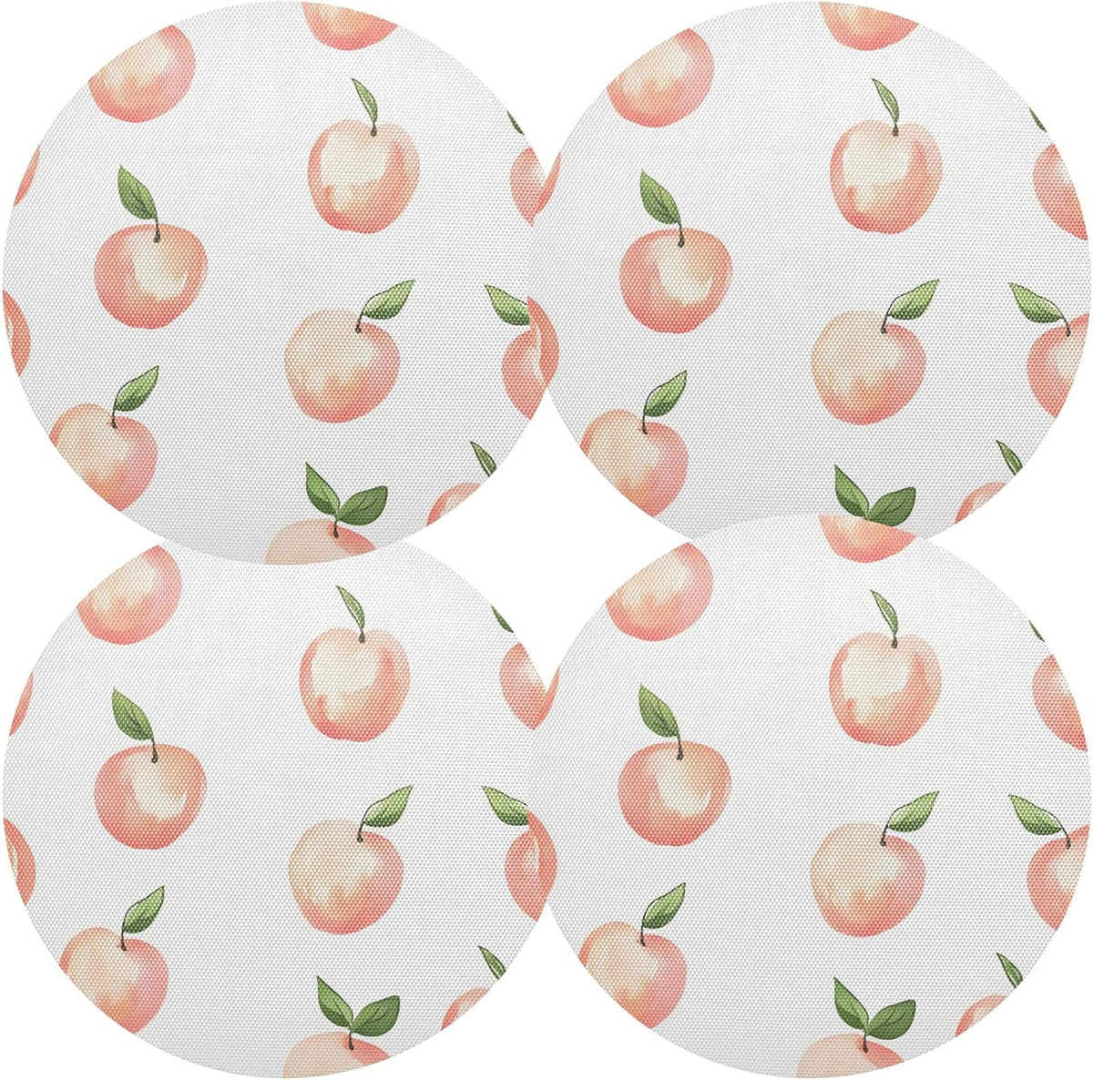Peach Pattern Round Placemats Set of 4 for Dining Kitchen Party Decoration, Heat-Resistant Non-Slip Washable Place Mats for Coffee Bar Accessories