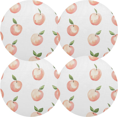 Peach Pattern Round Placemats Set of 4 for Dining Kitchen Party Decoration, Heat-Resistant Non-Slip Washable Place Mats for Coffee Bar Accessories