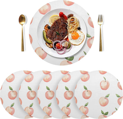 Peach Pattern Round Placemats Set of 4 for Dining Kitchen Party Decoration, Heat-Resistant Non-Slip Washable Place Mats for Coffee Bar Accessories