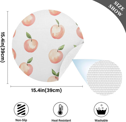 Peach Pattern Round Placemats Set of 4 for Dining Kitchen Party Decoration, Heat-Resistant Non-Slip Washable Place Mats for Coffee Bar Accessories