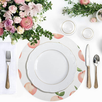 Peach Pattern Round Placemats Set of 4 for Dining Kitchen Party Decoration, Heat-Resistant Non-Slip Washable Place Mats for Coffee Bar Accessories