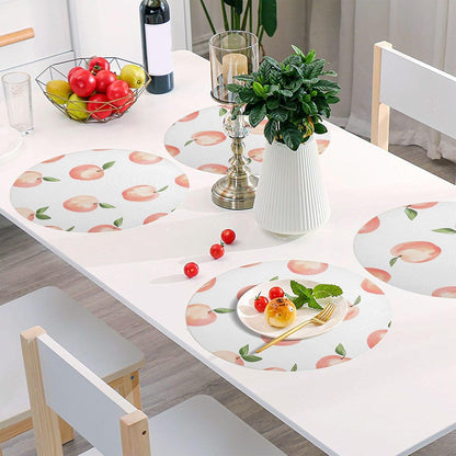 Peach Pattern Round Placemats Set of 4 for Dining Kitchen Party Decoration, Heat-Resistant Non-Slip Washable Place Mats for Coffee Bar Accessories
