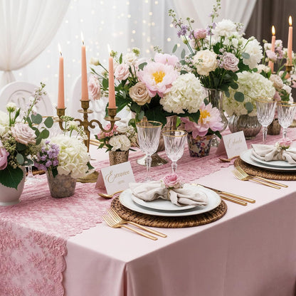 10 Pcs Lace Table Runner Floral, 31.5''x120'', Rose Pink