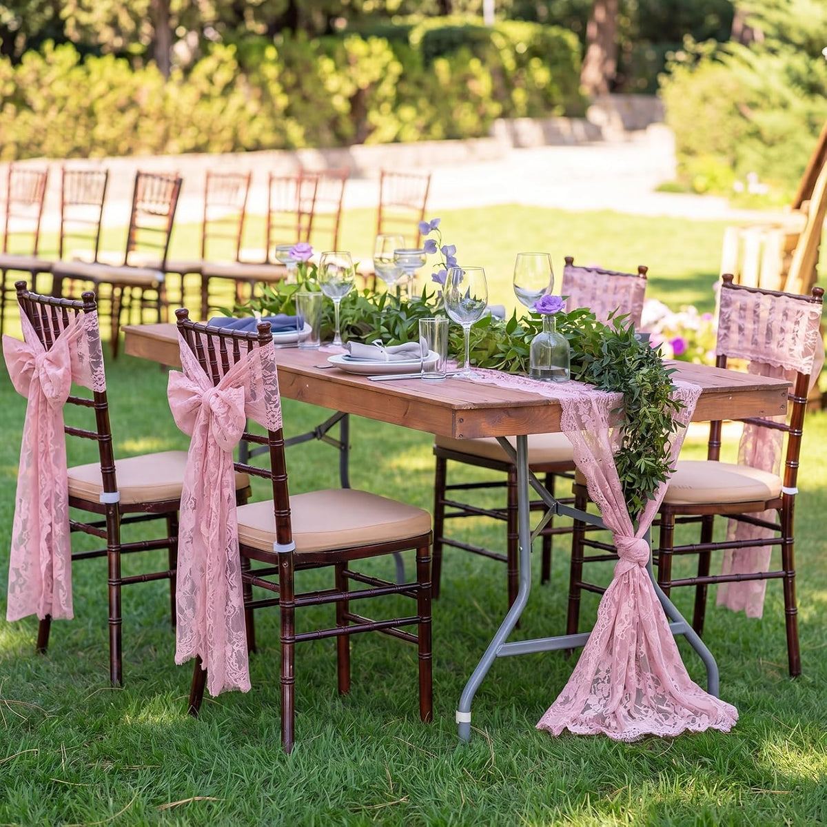 10 Pcs Lace Table Runner Floral, 31.5''x120'', Rose Pink