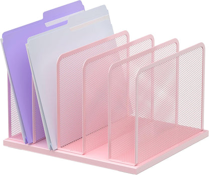 5-Section Upright Desk File Organizer Pink 1 Pack