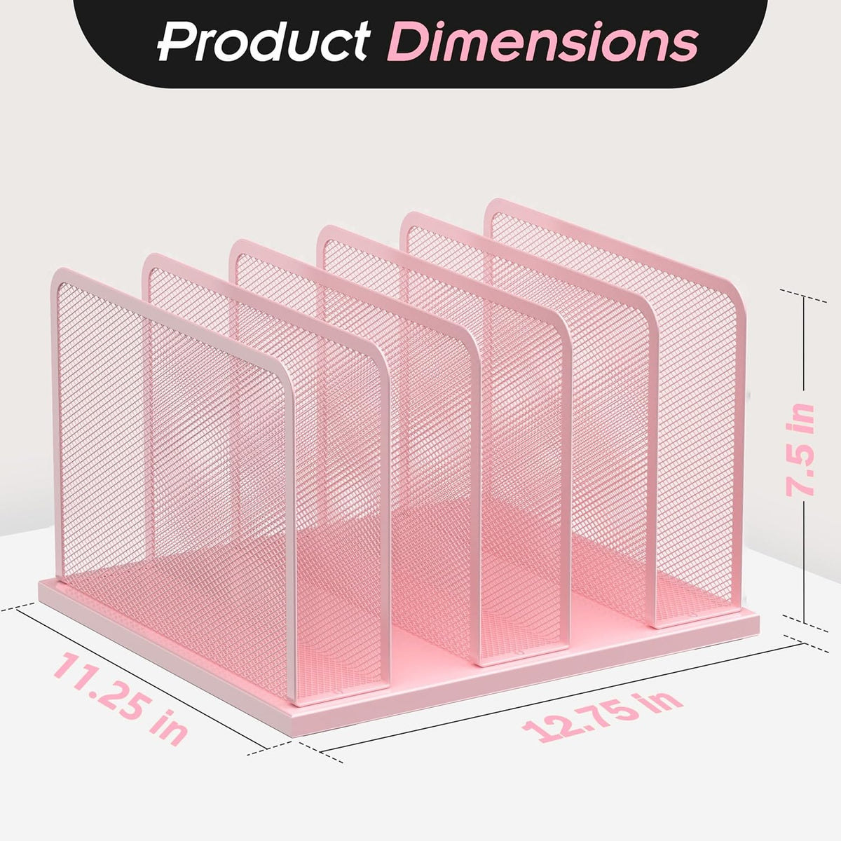 5-Section Upright Desk File Organizer Pink 1 Pack