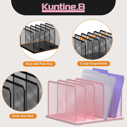 5-Section Upright Desk File Organizer Pink 1 Pack