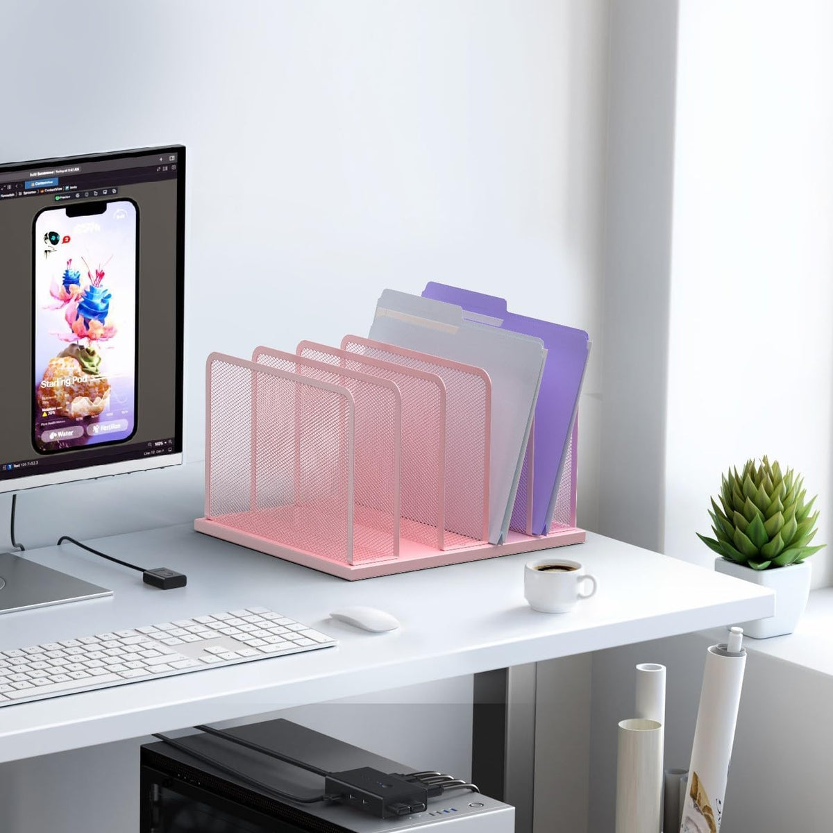 5-Section Upright Desk File Organizer Pink 1 Pack