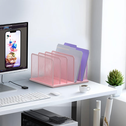 5-Section Upright Desk File Organizer Pink 1 Pack