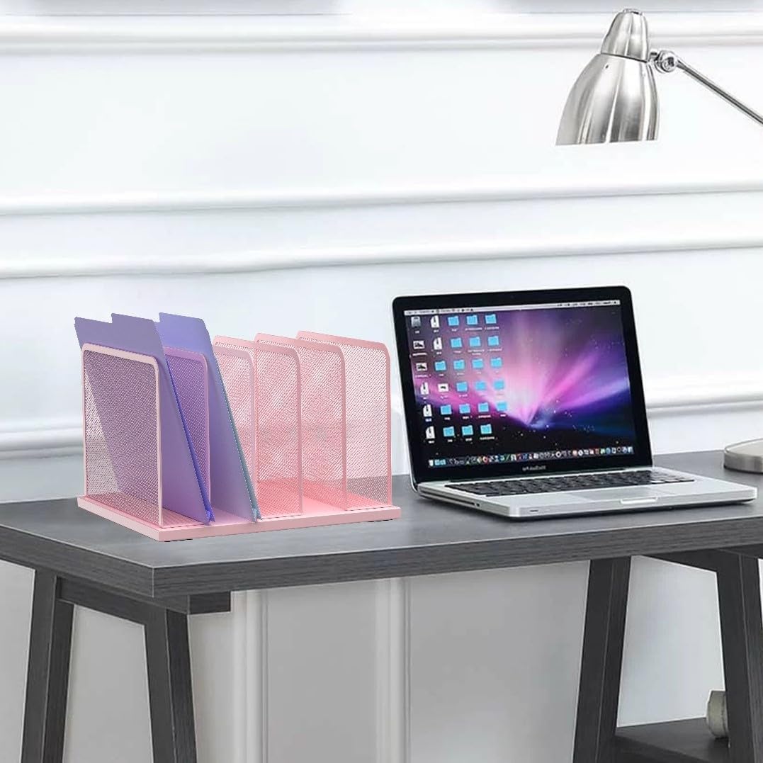 5-Section Upright Desk File Organizer Pink 1 Pack