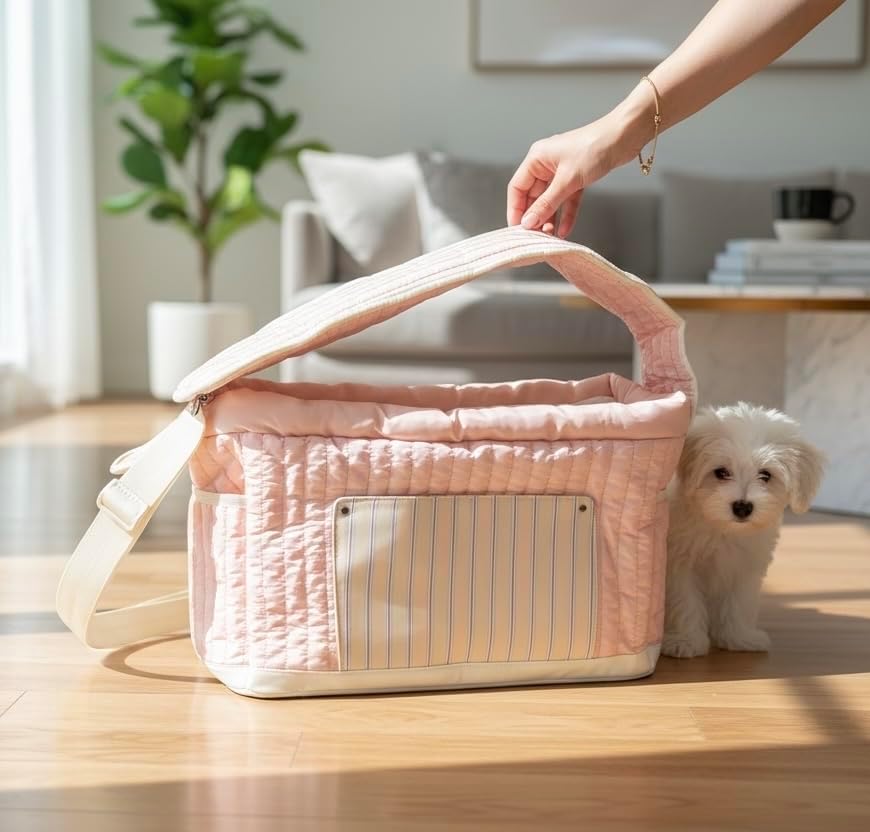 Tristan Home Luxury Quilted Pet Carrier Tote Bag, Waterproof, Adjustable Shoulder Strap, 42cm x 28cm x 20cm (Pink)