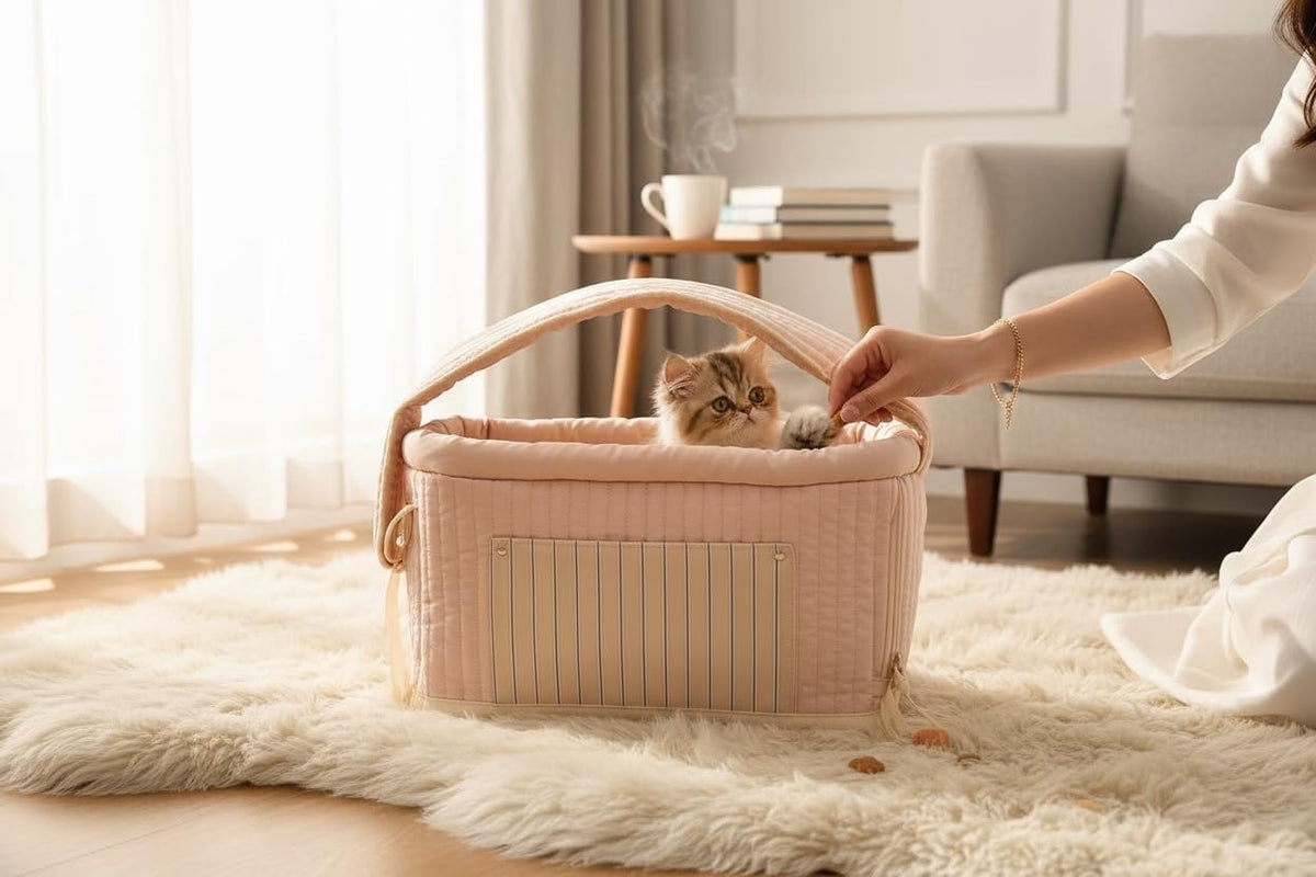 Tristan Home Luxury Quilted Pet Carrier Tote Bag, Waterproof, Adjustable Shoulder Strap, 42cm x 28cm x 20cm (Pink)