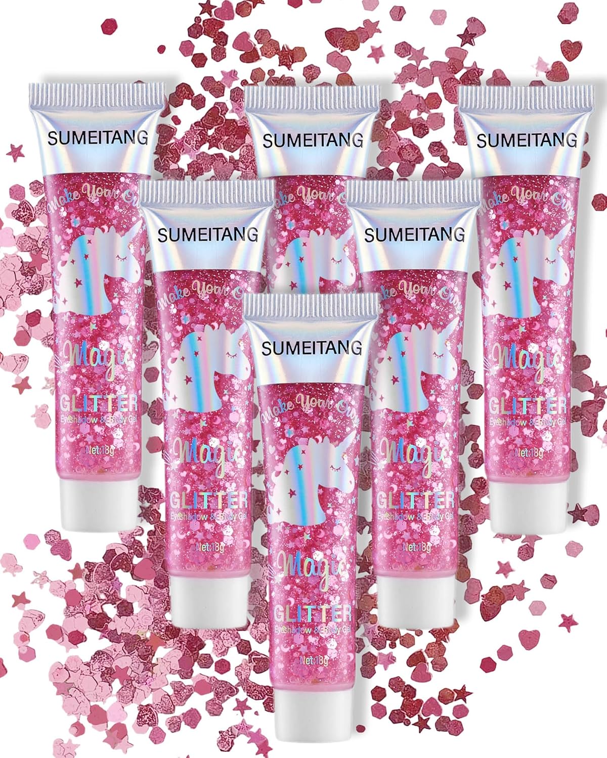 6PCS Red Hair Body Glitter Gel, Holographic Chunky Sequins