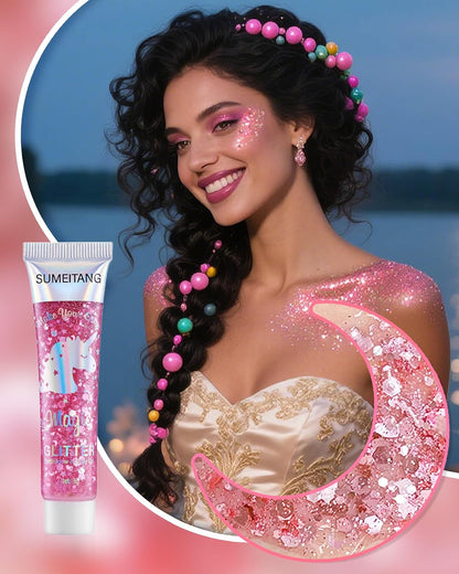 6PCS Red Hair Body Glitter Gel, Holographic Chunky Sequins