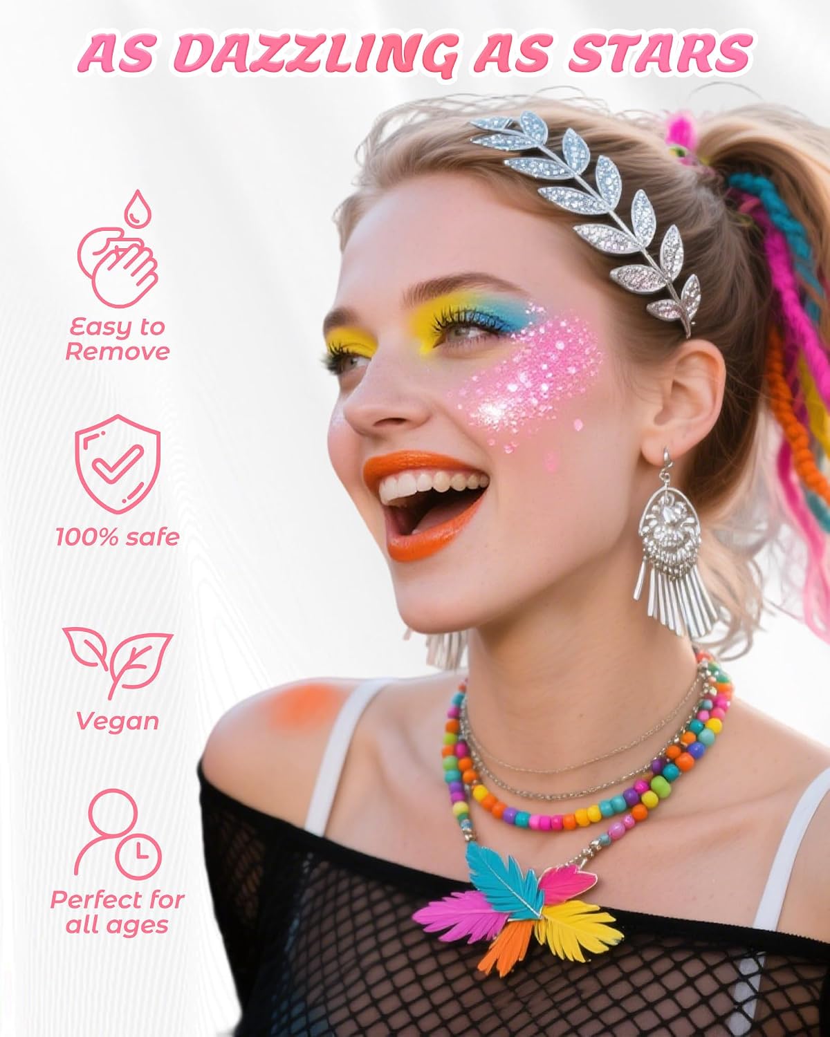 6PCS Red Hair Body Glitter Gel, Holographic Chunky Sequins