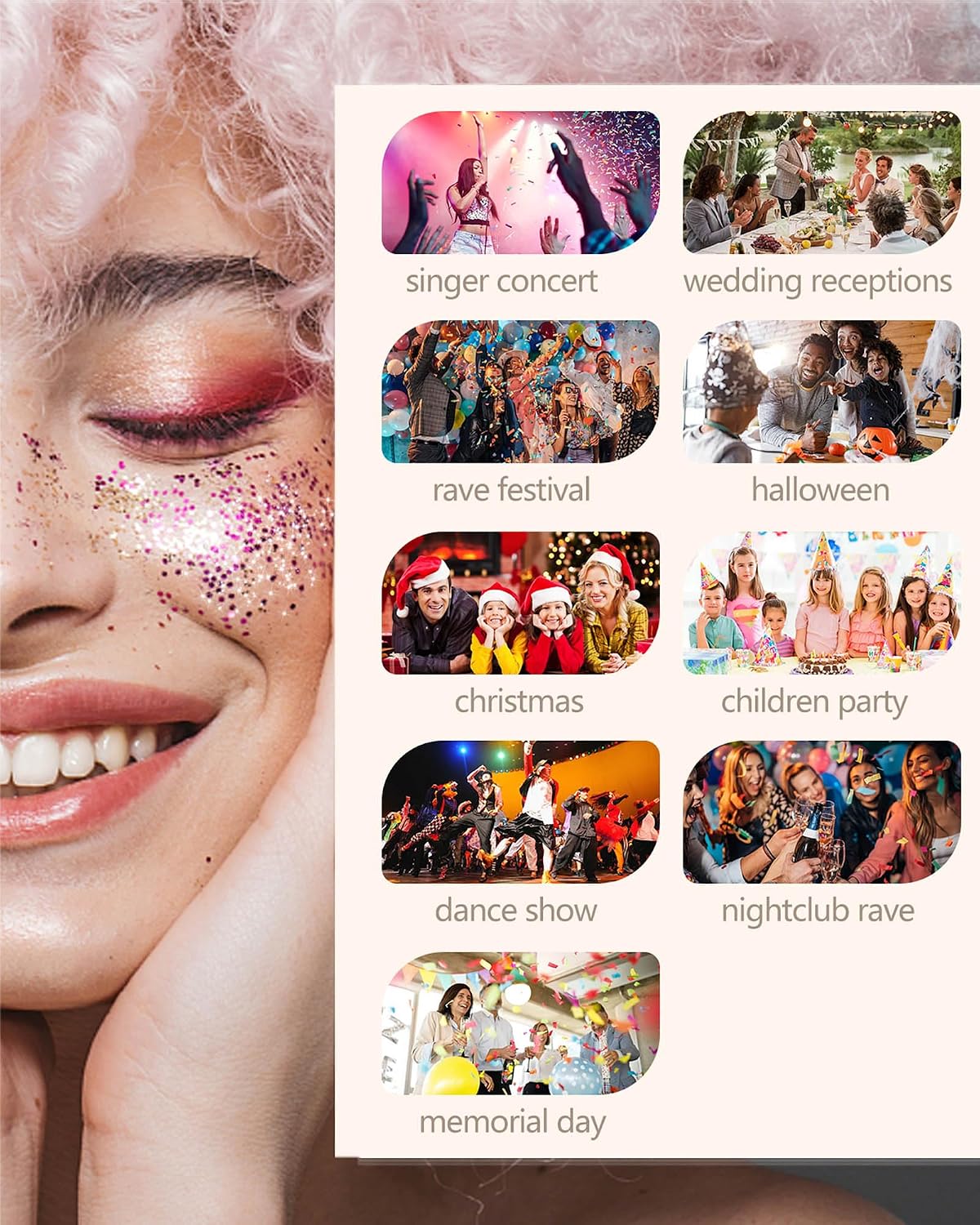 6PCS Red Hair Body Glitter Gel, Holographic Chunky Sequins