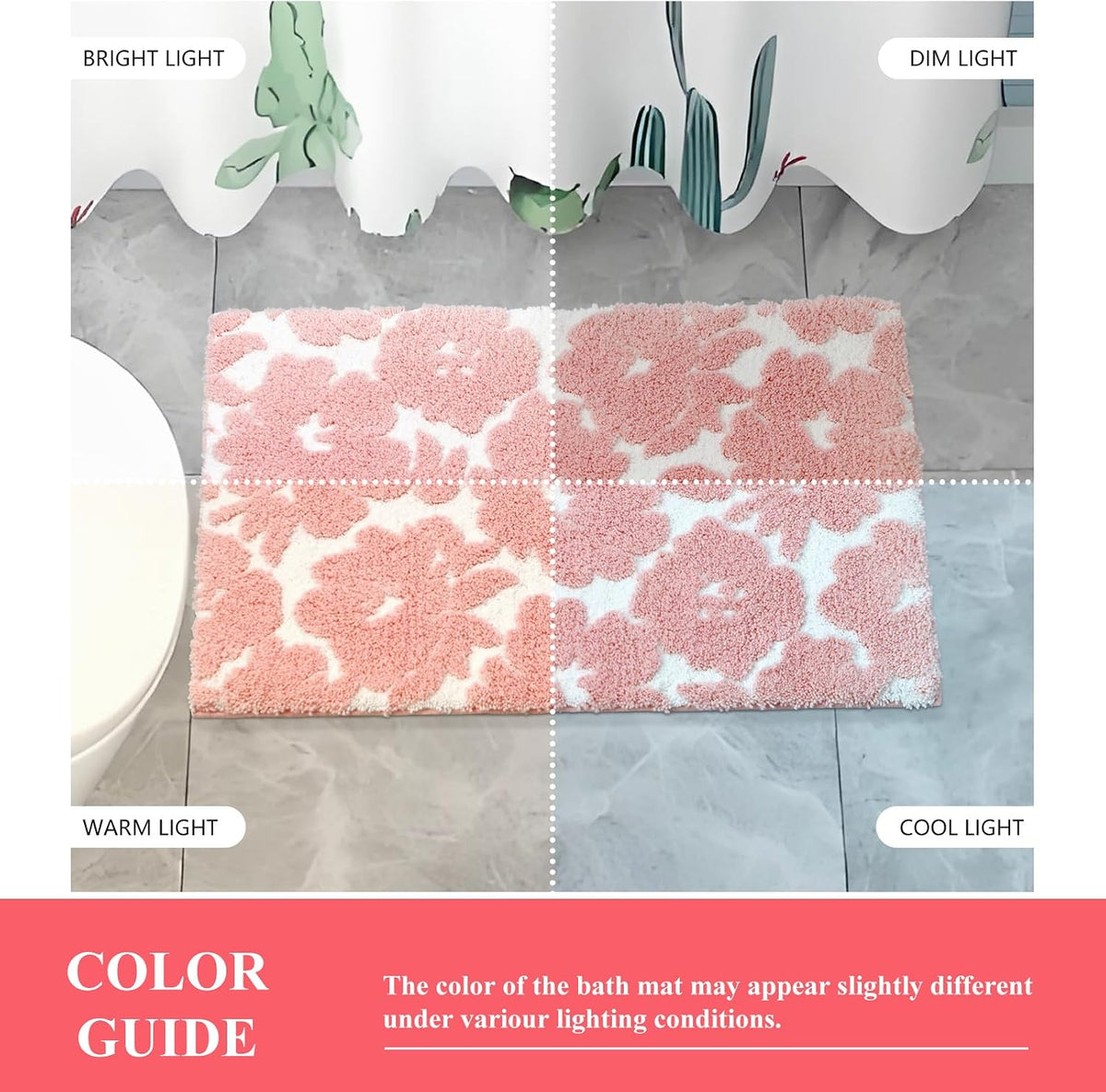 Pink and White Bathroom Rug, Tufted Flower Bath Mat for Bathroom with Non Slip TPR Backing, Quick Dry Microfiber Surface, Soft and Super Water Absorbent Bath Rug, 31x20Inch