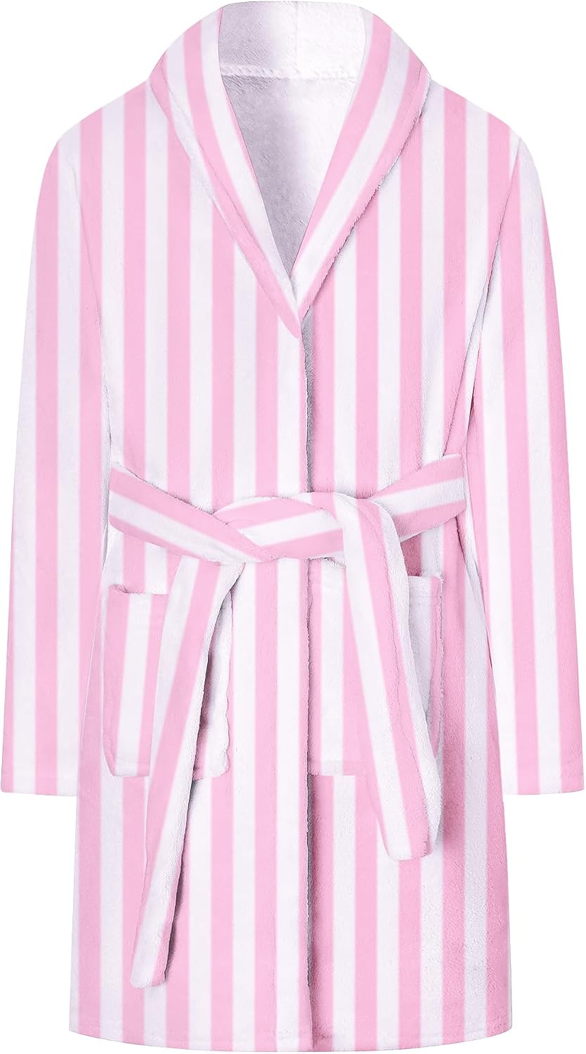 Girls Robe, Shawl Collar Fuzzy Fleece Bathrobes with Belt and Pockets for Kids Boys, 2-15 Years