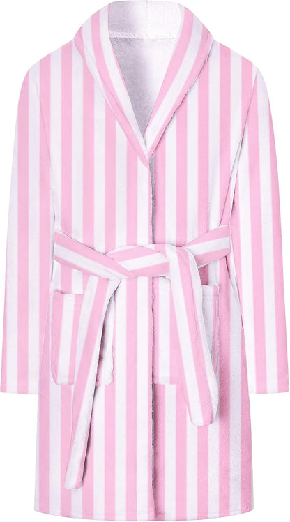 Girls Robe, Shawl Collar Fuzzy Fleece Bathrobes with Belt and Pockets for Kids Boys, 2-15 Years