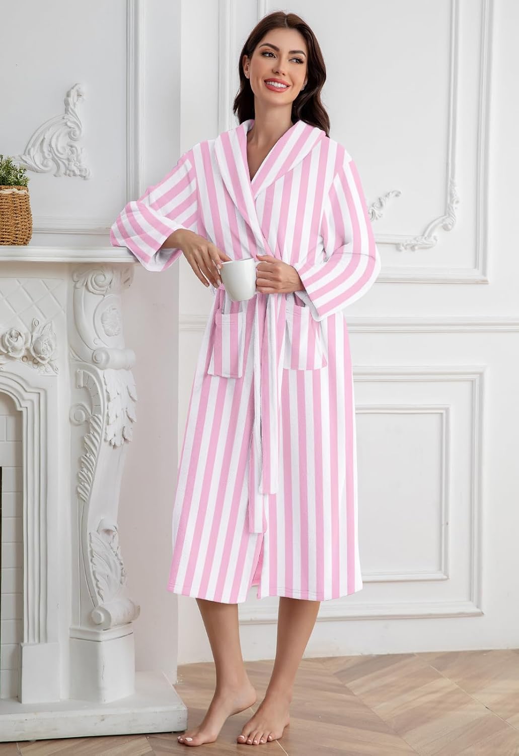 Girls Robe, Shawl Collar Fuzzy Fleece Bathrobes with Belt and Pockets for Kids Boys, 2-15 Years