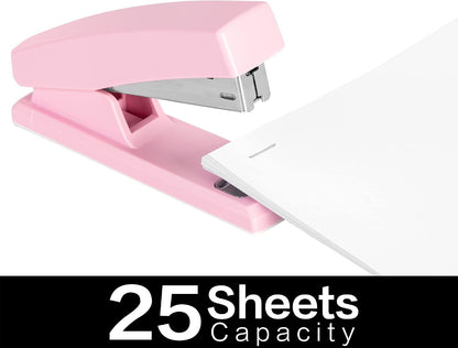 Deli Stapler, Desktop Staplers with 640 Staples, 25 Sheet Capacity, Pink