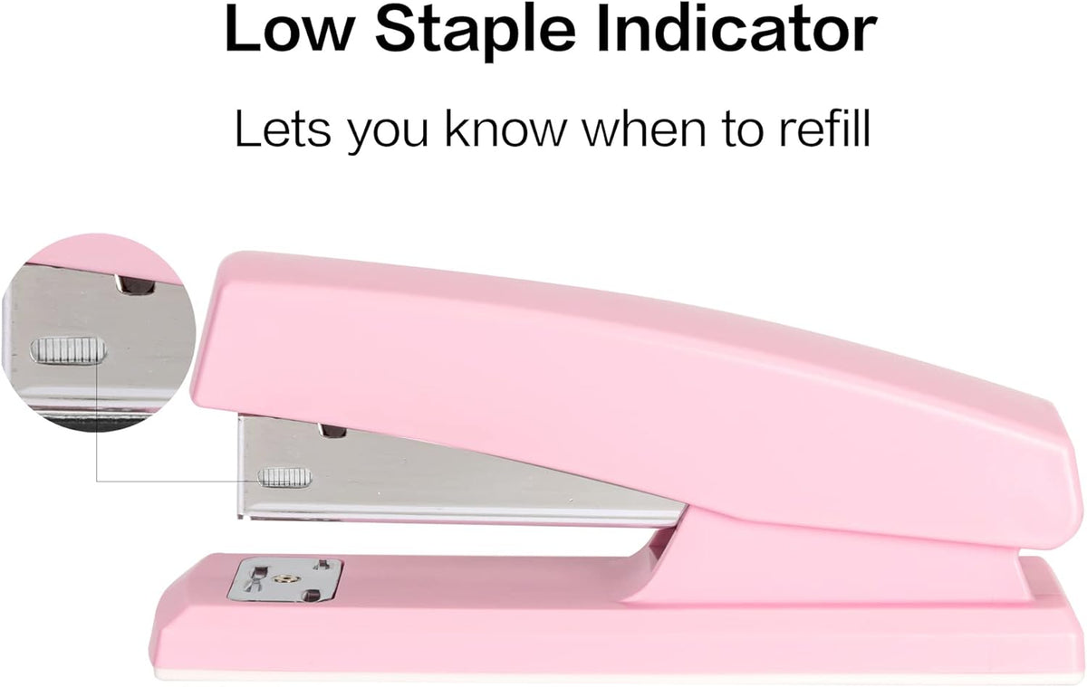 Deli Stapler, Desktop Staplers with 640 Staples, 25 Sheet Capacity, Pink
