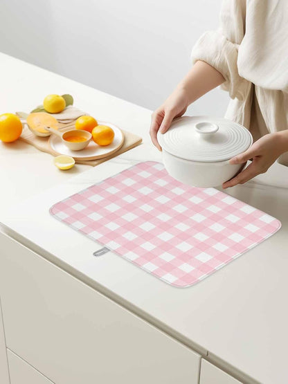 Dish Drying Mat for Kitchen Counter,Pink White Buffalo Plaid Absorbent Microfiber Drainer Rack Pad Modern Geometric Checkered Quick Dry Mat for Sinks Dishes Utensils 16x18in,1 Pack