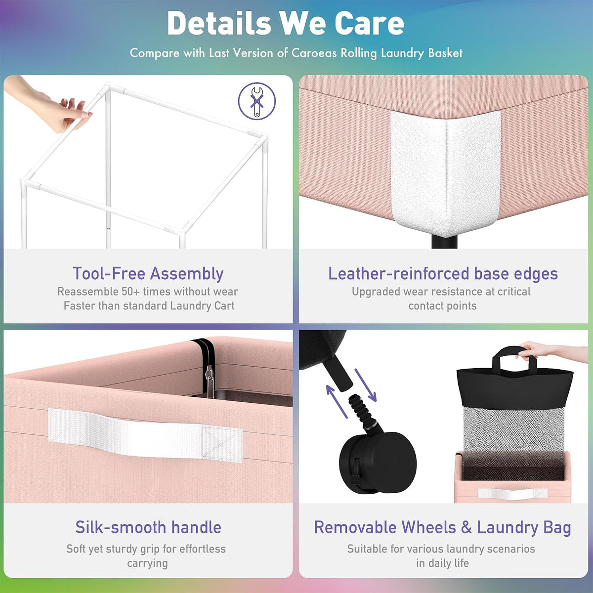 Next-Gen 105L Matel Frame Laundry Basket with wheels, Heavy Duty Tall Rolling Laundry Hamper with Removable Wash Bag, Collapsible Freestanding Clothes Hamper For Laundry Room (105L,Pink,1Pack)