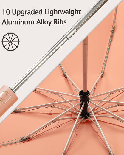 Large Windproof Travel Umbrella - Reverse Auto Folding Car Umbrella for Rain and Sun, Compact Inverted Design with Waterproof Canopy, 10 Durable Ribs, Fits Backpack, Portable for Women & Men