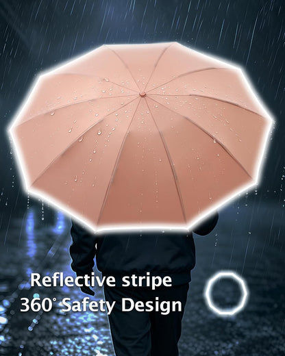 Large Windproof Travel Umbrella - Reverse Auto Folding Car Umbrella for Rain and Sun, Compact Inverted Design with Waterproof Canopy, 10 Durable Ribs, Fits Backpack, Portable for Women & Men