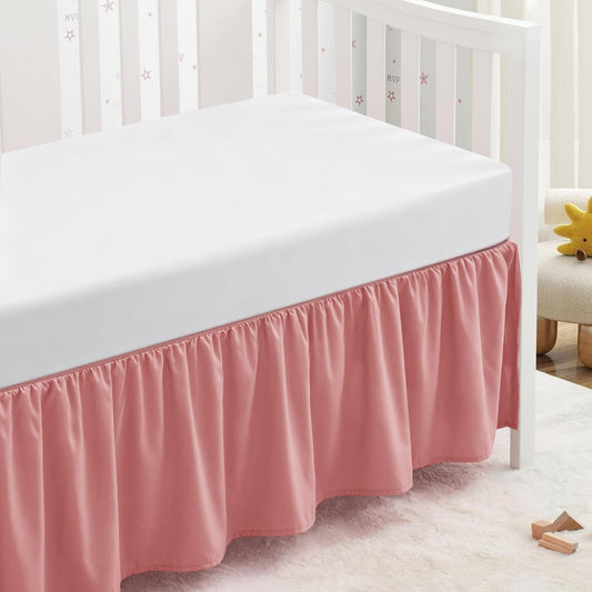 Pink Crib Skirt Dust Ruffle, Microfiber Crib Bed Skirt