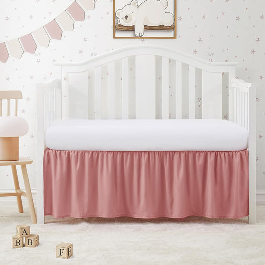 Pink Crib Skirt Dust Ruffle, Microfiber Crib Bed Skirt