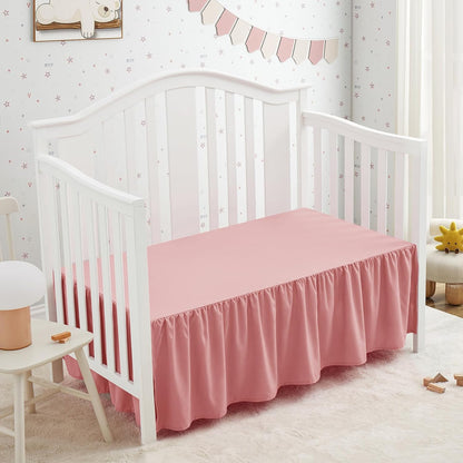 Pink Crib Skirt Dust Ruffle, Microfiber Crib Bed Skirt