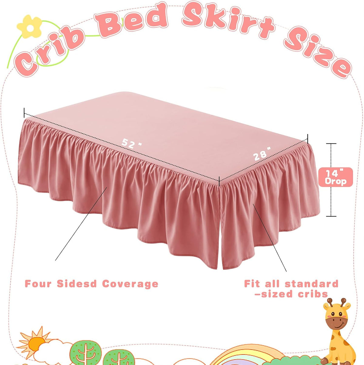 Pink Crib Skirt Dust Ruffle, Microfiber Crib Bed Skirt