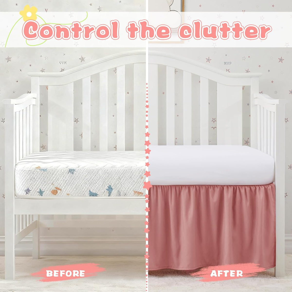 Pink Crib Skirt Dust Ruffle, Microfiber Crib Bed Skirt