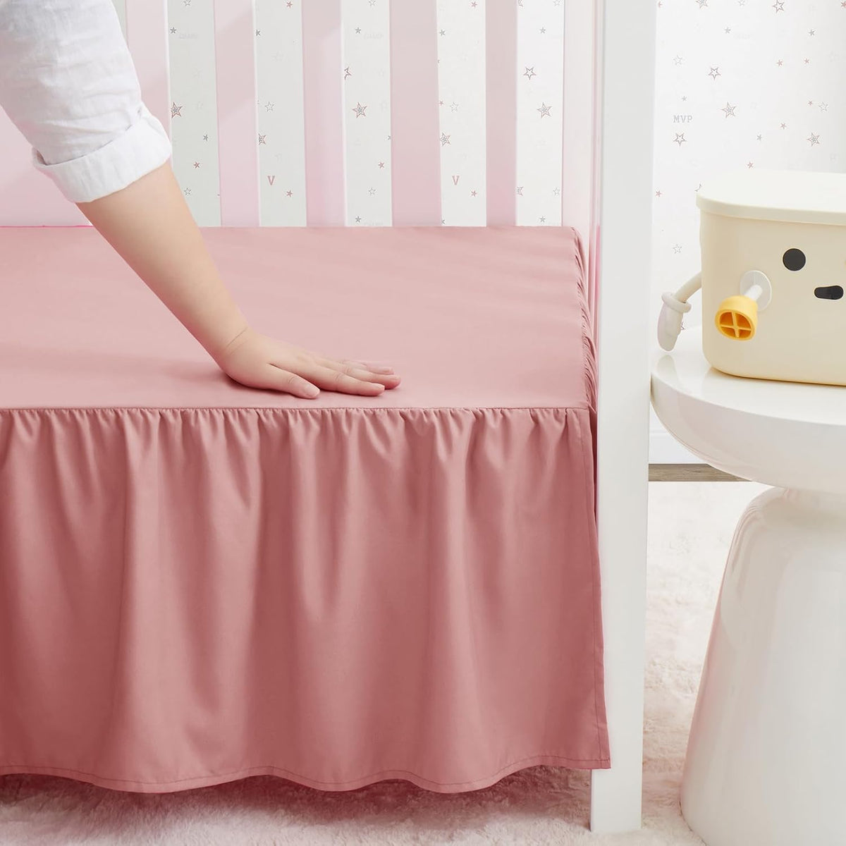 Pink Crib Skirt Dust Ruffle, Microfiber Crib Bed Skirt