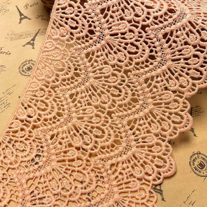 14CM Width Europe Long Pattern Inelastic Embroidery Lace Trim,Curtain Tablecloth Slipcover Bridal DIY Clothing/Accessories.(4 Yards in one Package)(Peach)