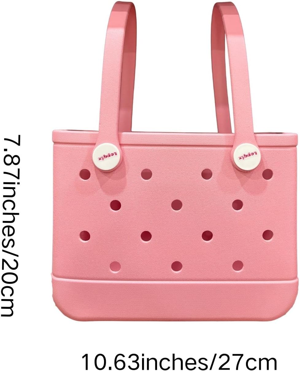 Small Rubber Tote Bag for Women, EVA Beach Bag with Detachable Shoulder Strap, Lightweight Durable Mini Travel Tote