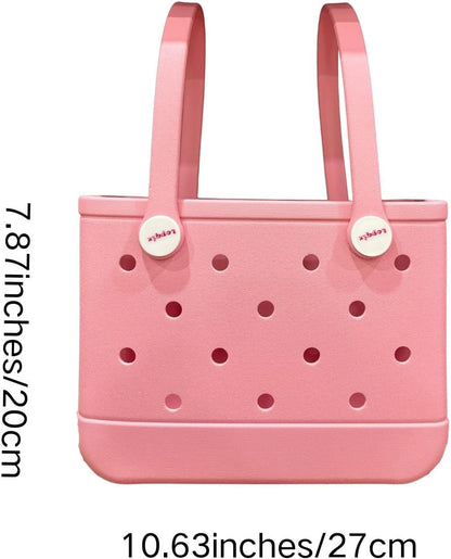 Small Rubber Tote Bag for Women, EVA Beach Bag with Detachable Shoulder Strap, Lightweight Durable Mini Travel Tote