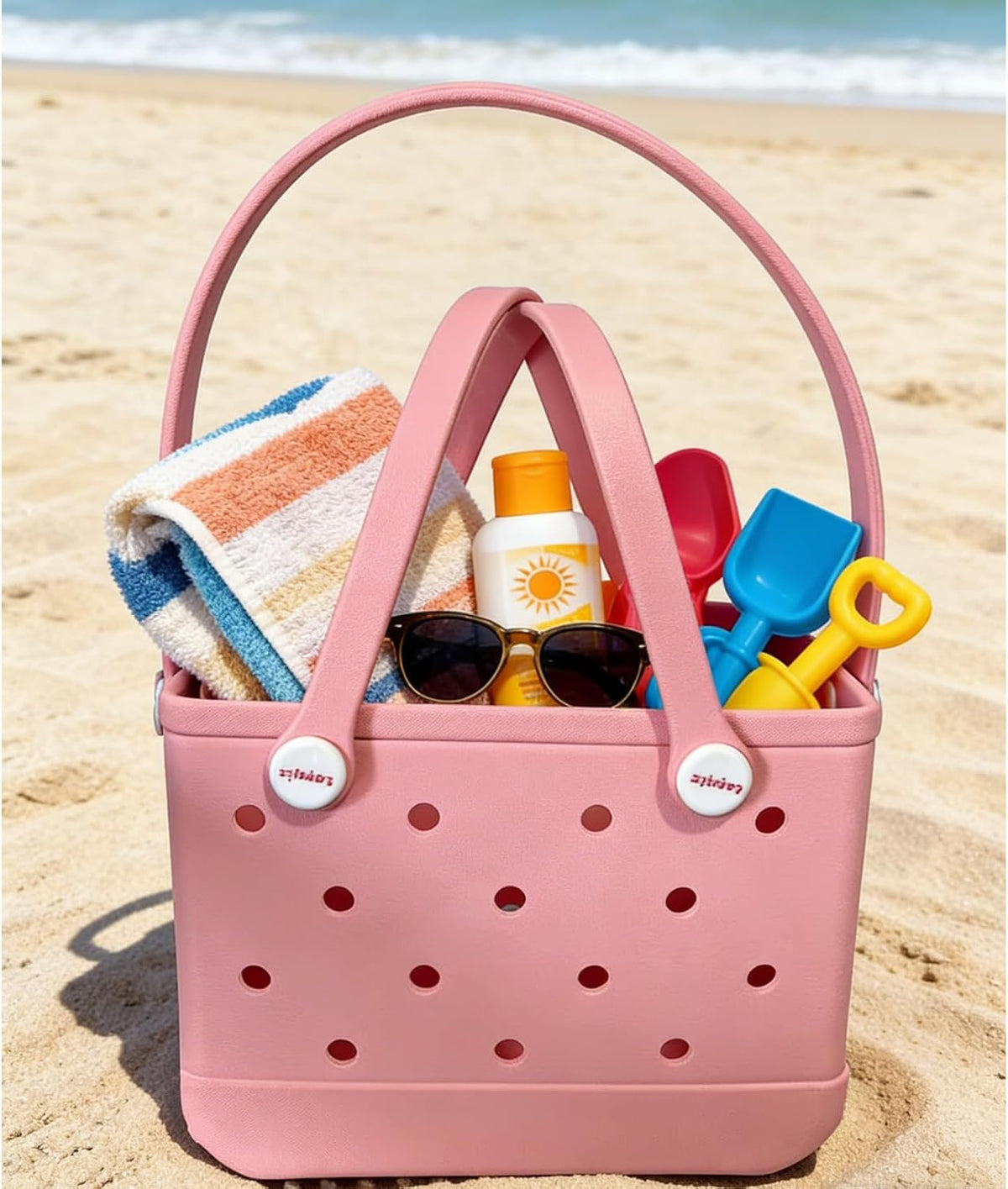 Small Rubber Tote Bag for Women, EVA Beach Bag with Detachable Shoulder Strap, Lightweight Durable Mini Travel Tote