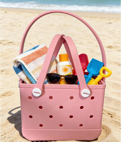 Small Rubber Tote Bag for Women, EVA Beach Bag with Detachable Shoulder Strap, Lightweight Durable Mini Travel Tote
