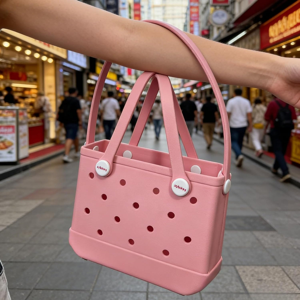 Small Rubber Tote Bag for Women, EVA Beach Bag with Detachable Shoulder Strap, Lightweight Durable Mini Travel Tote