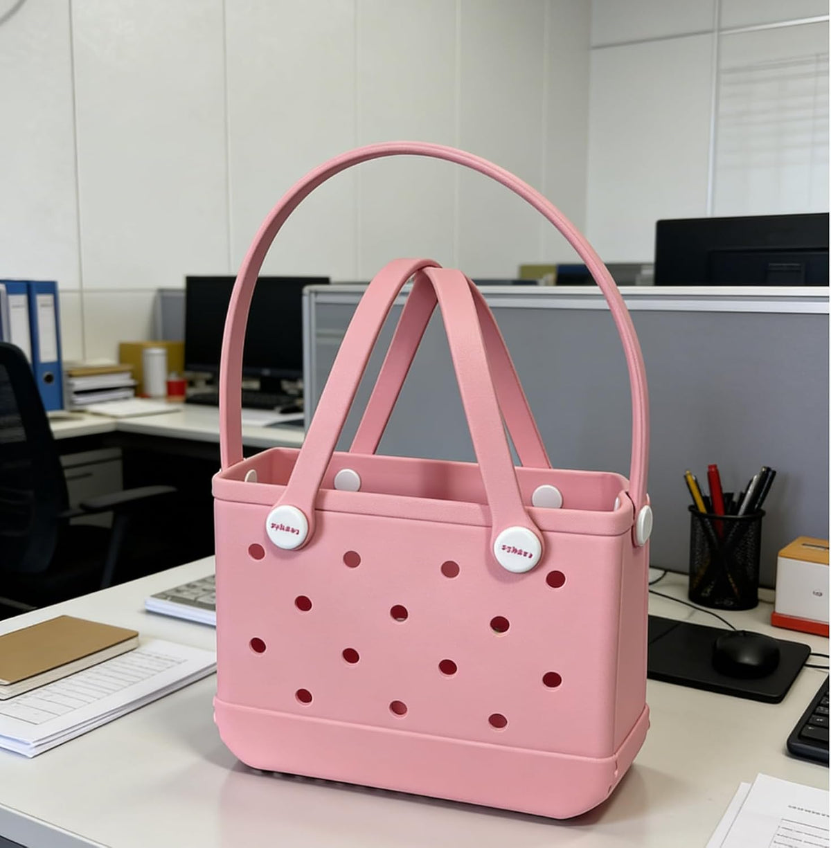 Small Rubber Tote Bag for Women, EVA Beach Bag with Detachable Shoulder Strap, Lightweight Durable Mini Travel Tote