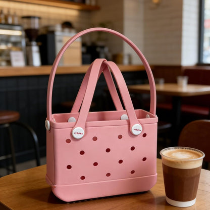 Small Rubber Tote Bag for Women, EVA Beach Bag with Detachable Shoulder Strap, Lightweight Durable Mini Travel Tote