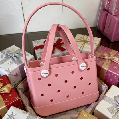 Small Rubber Tote Bag for Women, EVA Beach Bag with Detachable Shoulder Strap, Lightweight Durable Mini Travel Tote
