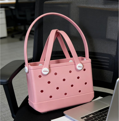 Small Rubber Tote Bag for Women, EVA Beach Bag with Detachable Shoulder Strap, Lightweight Durable Mini Travel Tote
